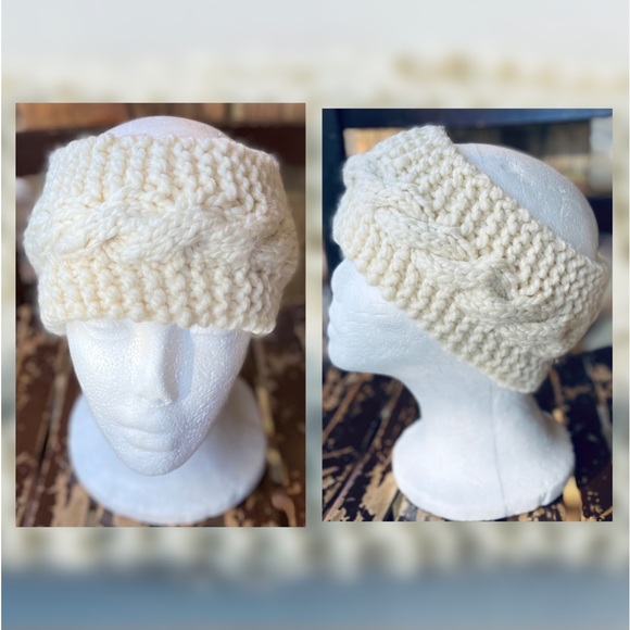 Hand Crafted Accessories - Handmade Hand Crafted Cream Cable Knit Winter Wool Headband